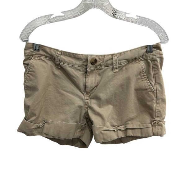 Old Navy Womens Cuffed Hem Cotton Mini Shorts Khaki Size 6 Classic Summer Preppy - Picture 1 of 10
